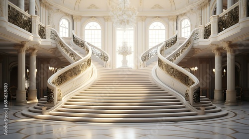 Print op canvas A grand staircase is adorned with elegant balusters