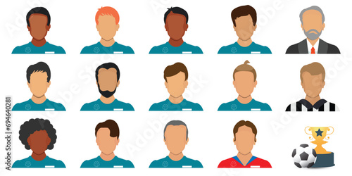 Portraits of football players in soccer blue uniform.