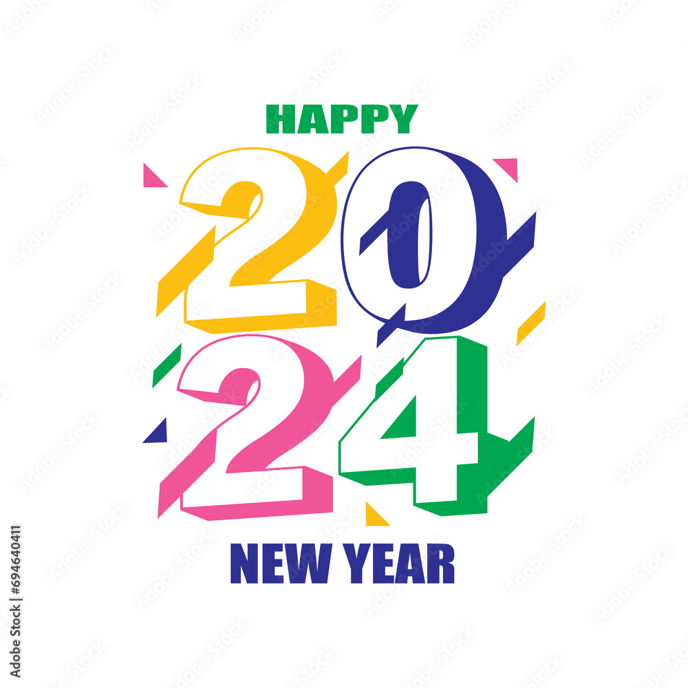 Colorful Happy New Year 2024 Greeting background banner logo illustration Colorful Happy New Year 2024 Greeting background banner logo illustration
