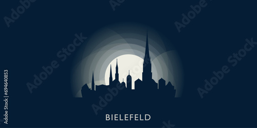 Bielefeld cityscape skyline city panorama vector flat modern banner illustration. Germany region emblem idea with landmarks and building silhouettes at sunrise sunset night