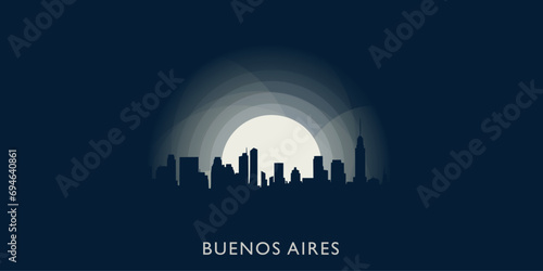 Buenos Aires cityscape skyline city panorama vector flat modern banner illustration. Argentina region emblem idea with landmarks and building silhouettes at sunrise sunset night