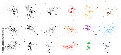 Grunge ink splatters dripping illustration bundle. Black red orange green yellow blue purple pink wheat color grunge texture set. Vector dirty hand drawn isolated illustration collection