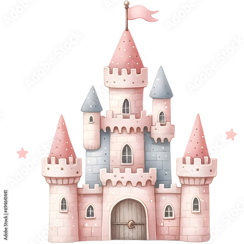 Princess castle watercolor illustration. Generative AI.