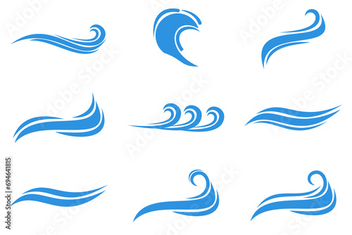 collection of water ocean logo with waves and seagulls photo