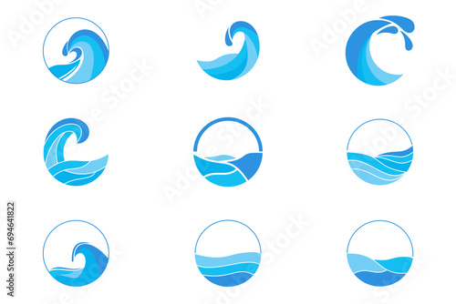 collection of water ocean logo with waves and seagulls