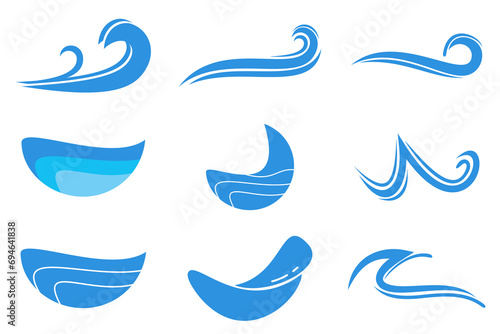 collection of water ocean logo with waves and seagulls photo