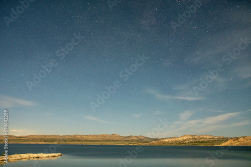 Mountain Lake after sunset with stars