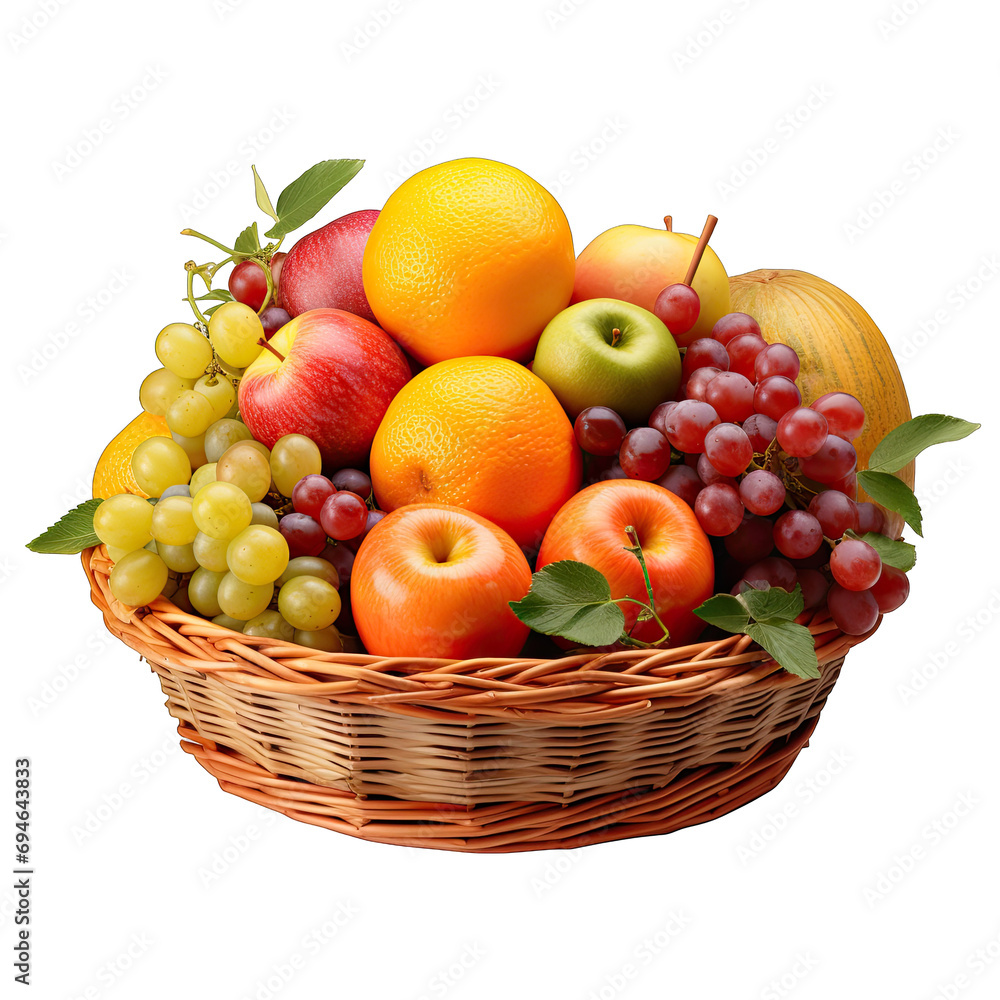 Fruits in a basket on transparent background Fruits in a basket on transparent background