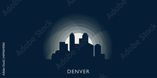USA United States Denver cityscape skyline city panorama vector flat modern banner illustration. US Colorado state emblem idea with landmarks and building silhouette at sunrise sunset night