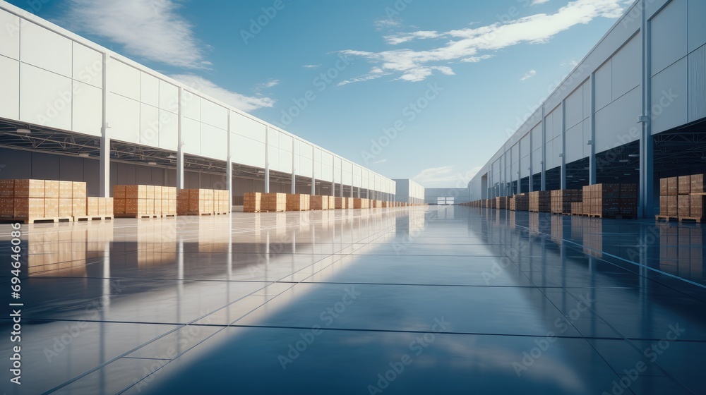 A factory building for placing cardboard boxes. Generative AI. A factory building for placing cardboard boxes. Generative AI.