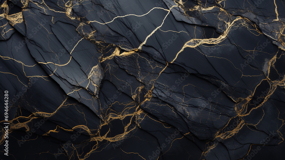 Black Marble Texture with Gold Veins. Luxury background - obrazy, fototapety, plakaty 