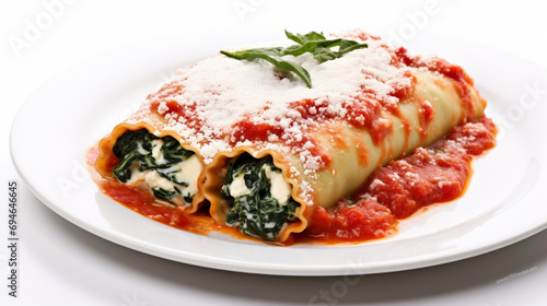 Ricotta and spinach filling cannelloni, served on plate. Generative AI