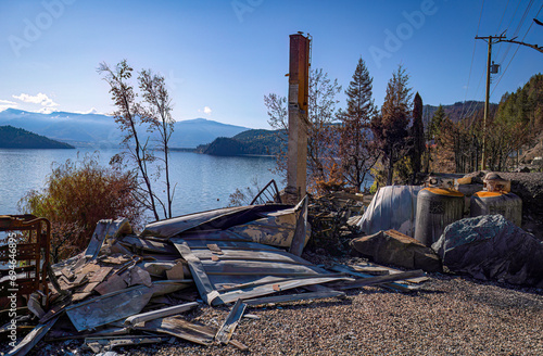 Photo of a fireplace and what is left of a home burned in the Bush Creek East forest fire. The fire swept the North Shuswap Lake area.
