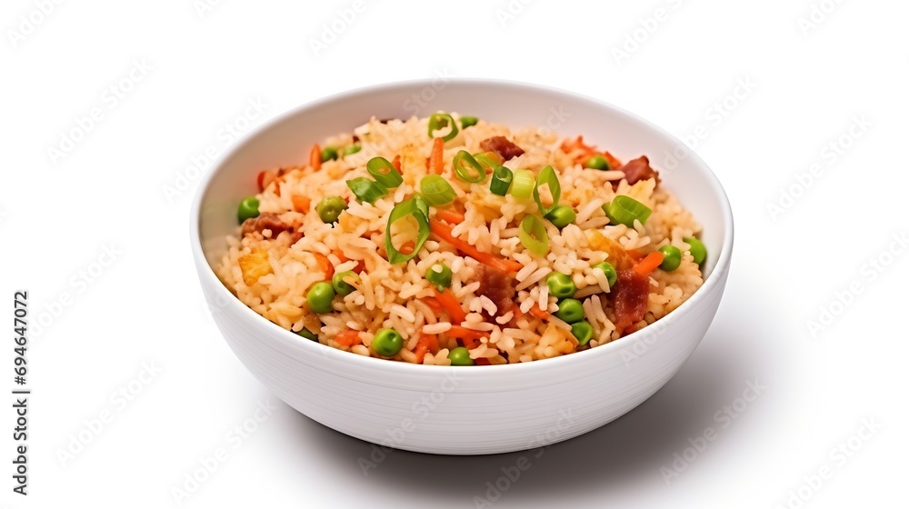 Generative AI : Fried rice on isolated white background Generative AI : Fried rice on isolated white background