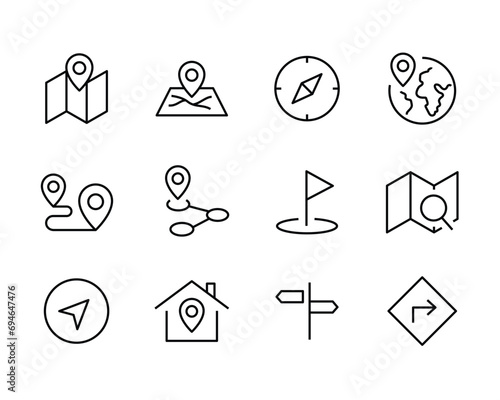 Location, map pin, gps, destination, directions, distance, place, navigation address Route, Navigator line icons set, editable stroke isolated