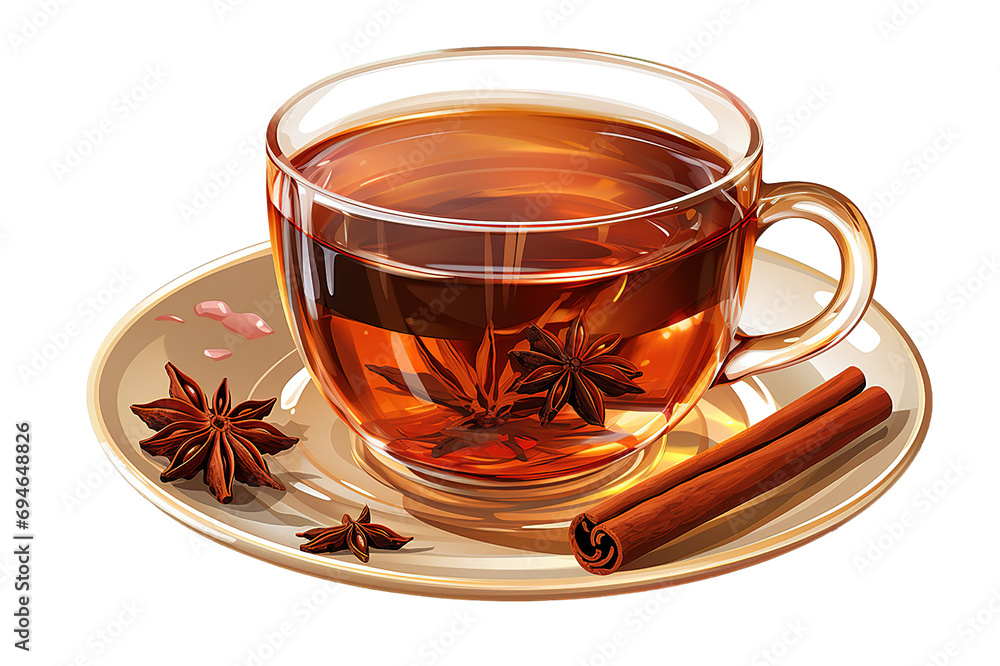 Tea cup with cinnamon and anise isolated on PNG Background. Generative Ai. Tea cup with cinnamon and anise isolated on PNG Background. Generative Ai.
