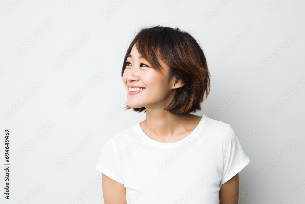 微笑む女性白背景 微笑む女性白背景