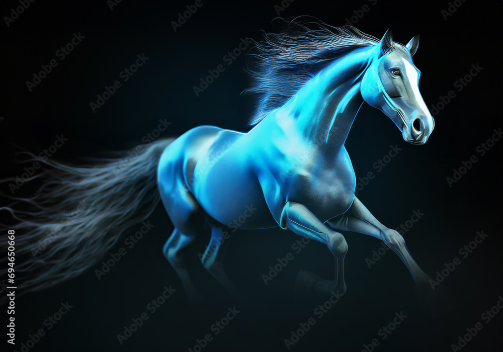 realistic illustration of running white horse isolated on black background realistic illustration of running white horse isolated on black background