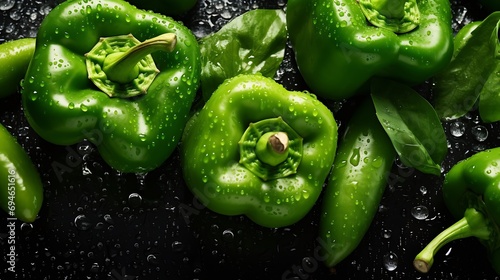 Generative AI : Closeup shot of fresh green paprika peppers bell