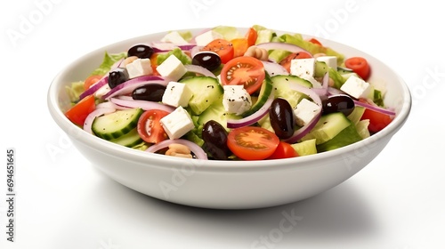 Generative AI : Greek salad on isolated white background