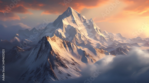 Snow-covered mountains at sunrise