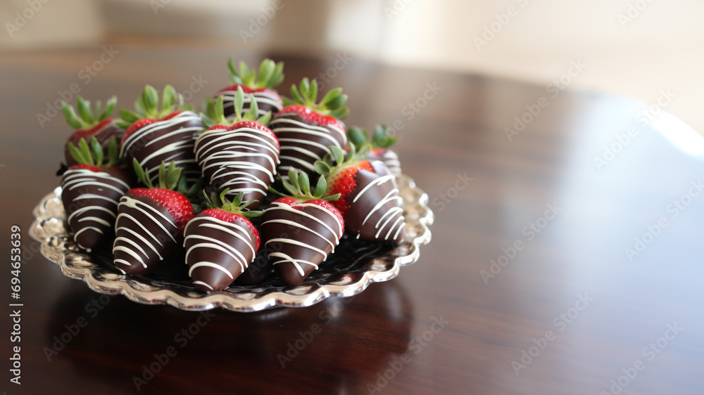 Chocolate covered strawberries with space for text created with Generative AI technology