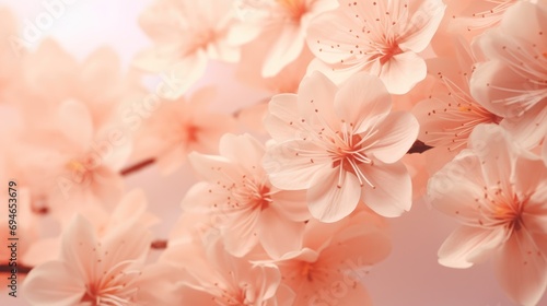 peach flowers on a peach background. Concept color of the year 2024 Peach Fuzz. Floral background. Pantone color