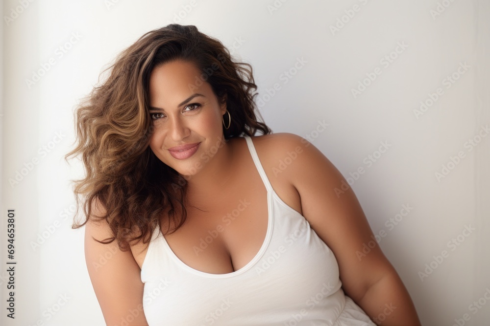Naklejka premium Plus size woman portrait white background