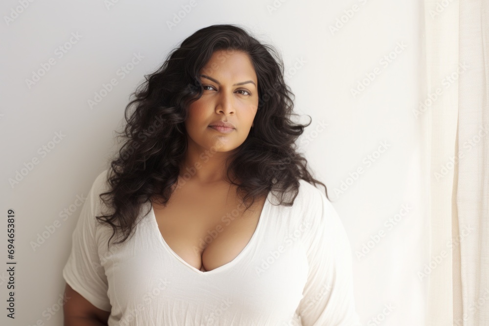 Plus size woman portrait white background Plus size woman portrait white background