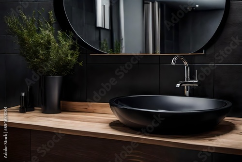 Stylish Vessel Sink and Faucet on a Wooden Countertop Canvas © Muhammad