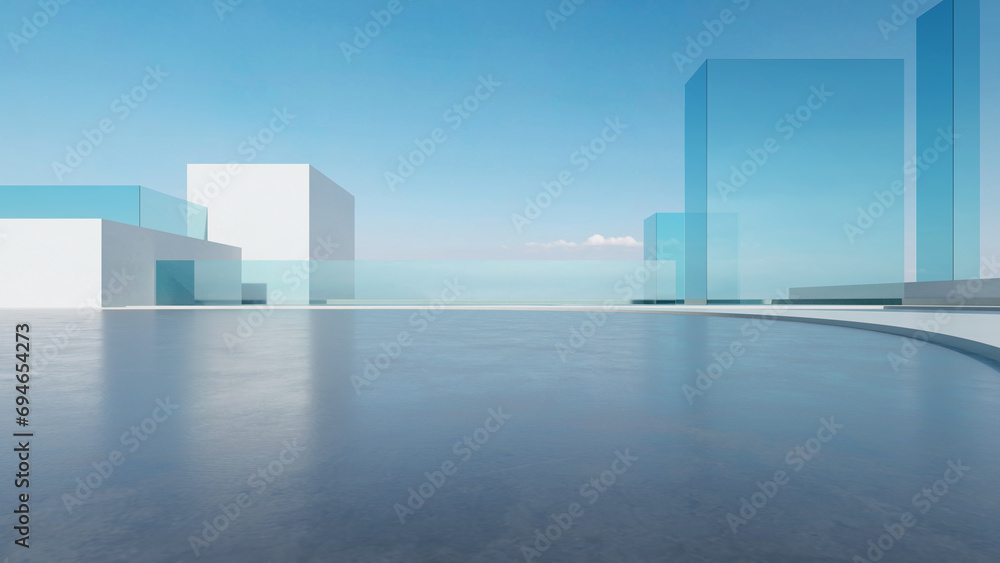 Naklejka premium 3d render of abstract futuristic architecture with empty concrete floor. Scene for car presentation.