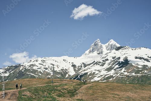 View of Mountain Ushba in Svaneti, Georgia. Double summit