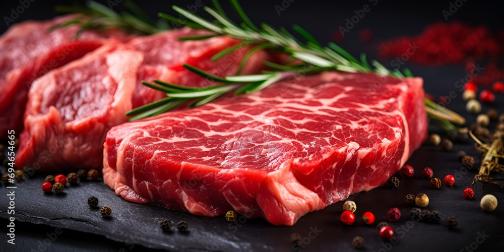 raw beef steak,Mastering the Grill: Enhancing Raw Beef Meat with a Salt, Thyme, and Garlic Infusion