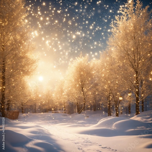 Create a magic white and gold winter sparkling bac © Muhammad