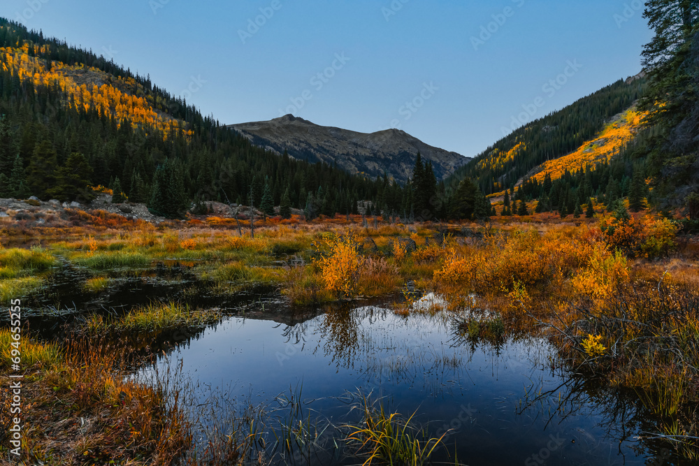 Colorado Mountain Reflection Lake in Peak Fall Foliage