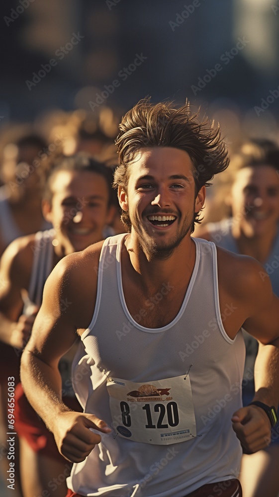 Men competing in a road race or marathon run competition. Men competing in a road race or marathon run competition.