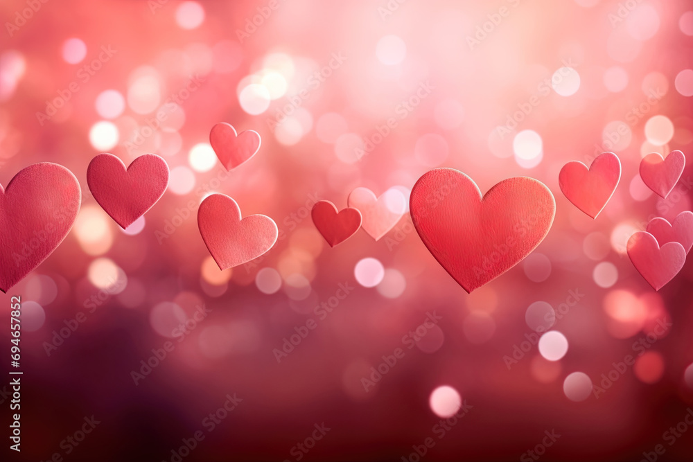 Abstract Valentine's Hearts Bokeh Background with Bright Spotlight and Subtle Vignette Border