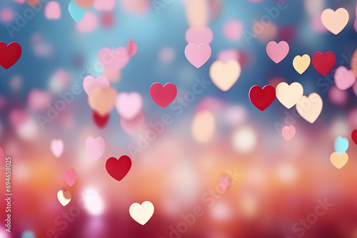 Colorful Heart Shape Love on Blurred Blue Background. Bright and Multicolored Image with Free Copy Space, Perfect for Valentine's Day