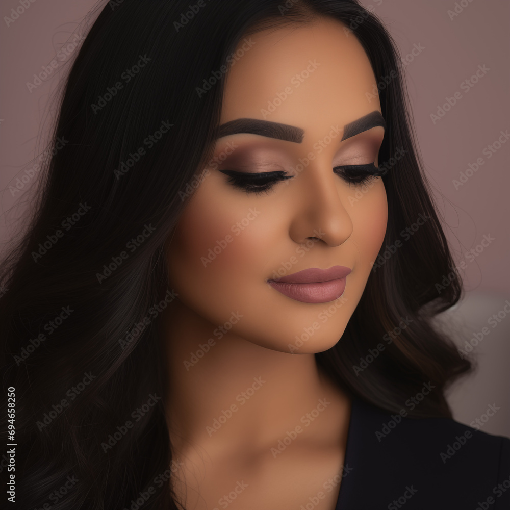 close-up portrait of a woman with a soft makeup look. neutral-toned eyeshadow matte lipstick close-up portrait of a woman with a soft makeup look. neutral-toned eyeshadow matte lipstick