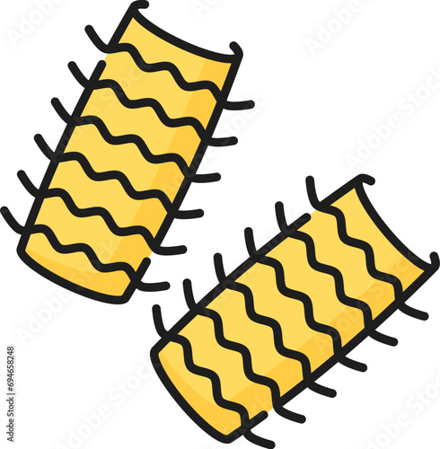 Radiatori pasta type, squat color outline icon. Vector ingredient of rotelle or fusilli, fastfood pasta thin line. Radiatori italian cuisine food