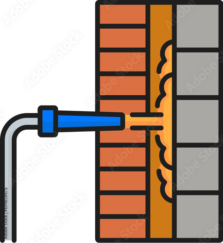 Cavity wall thermal insulation icon. Home facade thermal isolation technology outline sign, house construction energy save and heat protection technology thin line vector icon or pictogram photo