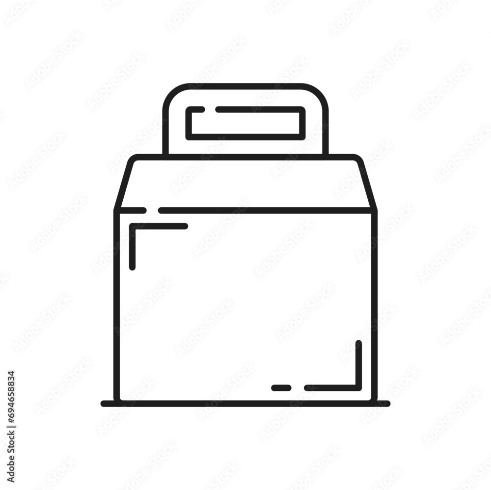 Paper lunch box, craft food container cardboard package bag outline icon. Vector takeout fastfood container mockup, takeaway packaging template Paper lunch box, craft food container cardboard package bag outline icon. Vector takeout fastfood container mockup, takeaway packaging template