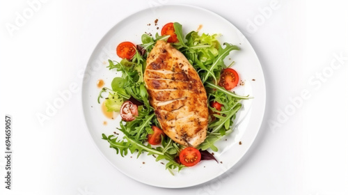 Chicken fillet with salad. Healthy food, keto diet, diet lunch concept. Top view. Generative AI photo