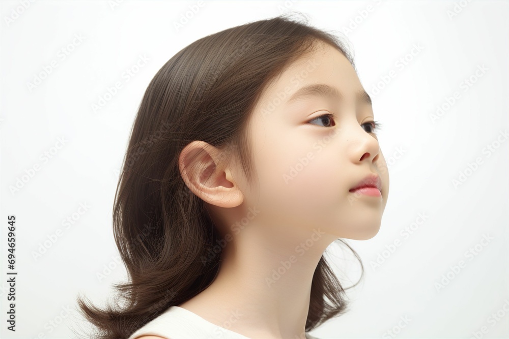 日本人の子供・小学生の横顔（アジア人・白背景・背景なし）