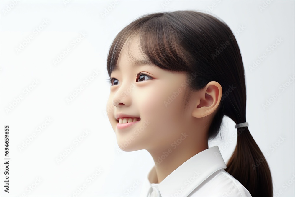 日本人の子供・小学生の横顔(アジア人・白背景・背景なし) 日本人の子供・小学生の横顔(アジア人・白背景・背景なし)