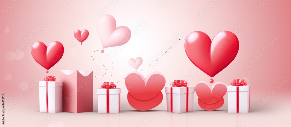 Valentine's day background with red hearts and gift