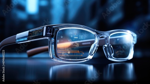 Futuristic computer glasses with holographic displays photo