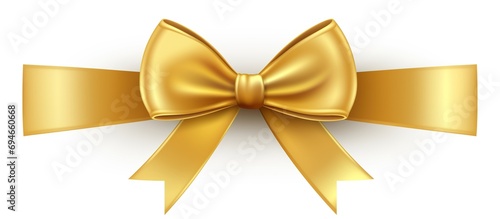 Realistic gold bow and ribbon isolated on white background