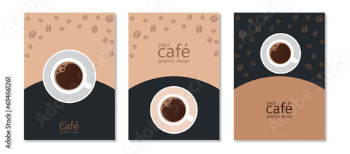 set of coffee design template for branding shop or café invitation, business card, cover, menu page, banner, flyer. vector illustration