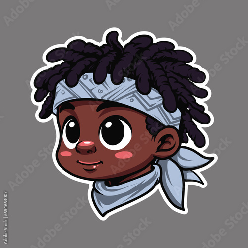 portrait of a child. head of a child. African American young boy head portrait wearing bandanna.